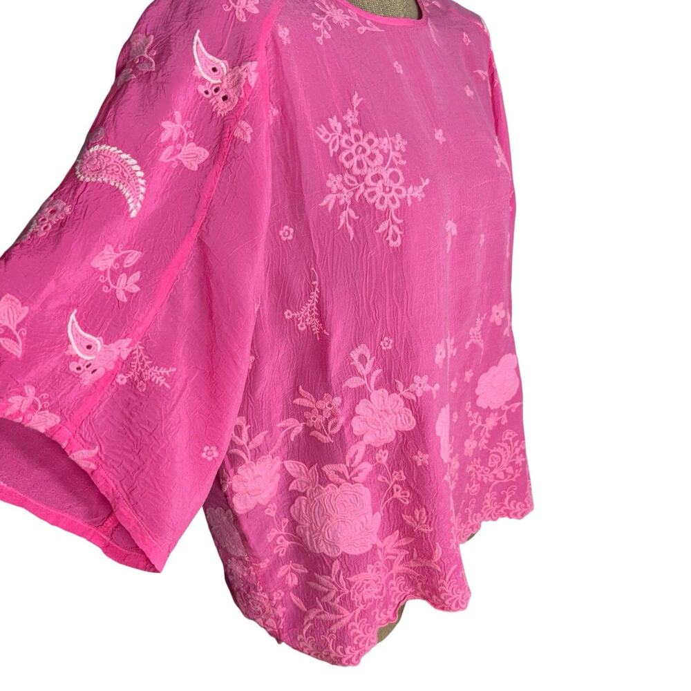 Johnny Was Pink Embroidered Blouse Women Small Jonet Ferrera Blouse Embroidered - Picture 3 of 8